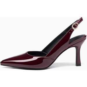 Women's Red Closed Toe Faux Leather Slingback Kitten Heel Wedding Pumps Shoes